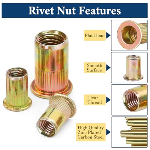 230 PCS Metric Rivet Nut Assortment Kit and 240 PCS SAE Rivet Nut Assortment Kit,UNC Rivnut Threaded Insert Nut Set,Zinc Plated Finish Carbon Steel Nutsert