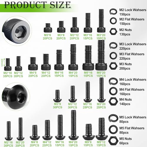 mxuteuk 620PCS M3 Screw Kit+mxuteuk Metric Screw Assortment Kit,M2 M3 M4 M5 Metric Bolts and Nuts Kit