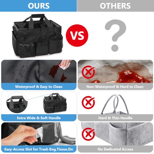 Large Wearable Cleaning Caddy Bags, Cleaning Supplies Organizer with Adjustable Shoulder Straps & Divider, 14 inch Black Tool Bag for Housekeepers & Cleaners Large