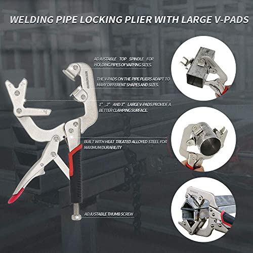Monster & Master Welding Pipe Plier Clamps, 10" C-Clamp Locking with V-Pads 2PCS
