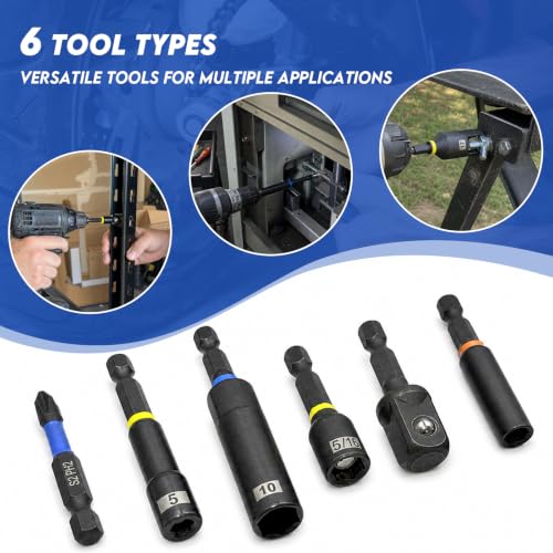36PCS Magnetic Nut Driver Set, Metric and SAE Nut Driver Set for 1/4" Quick-Change Hex Shank, Impact Drill Driver Bit Set with Storage Bag