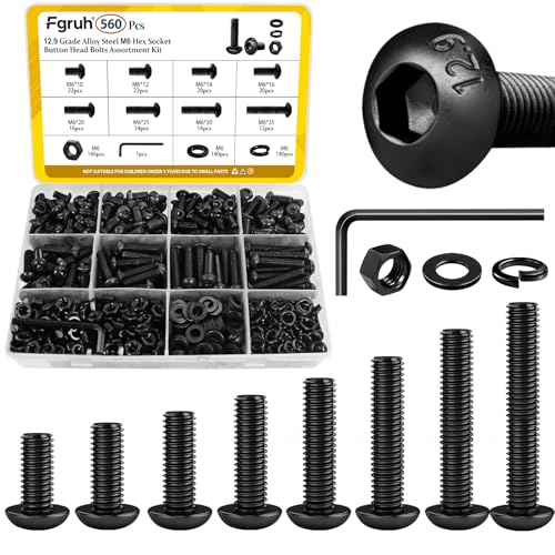 560PCS M6 Hex Socket Button Head Bolt Assortment Kit & 490Pcs M4 Hex Socket Head Bolts Assortment Kit with Nuts, Washers