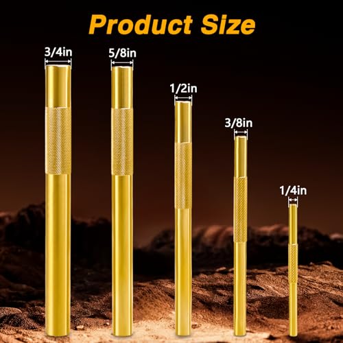 EVRBUL 5 PCS Brass Drift Punch Tool Set for 1/4″ 3/8 ″ 1/2 ″ 5/8 ″ 3/4 ″ Non-Sparking Hand Tool Brass Drift Punch Set Replace#: 045256670034 67003-MAI
