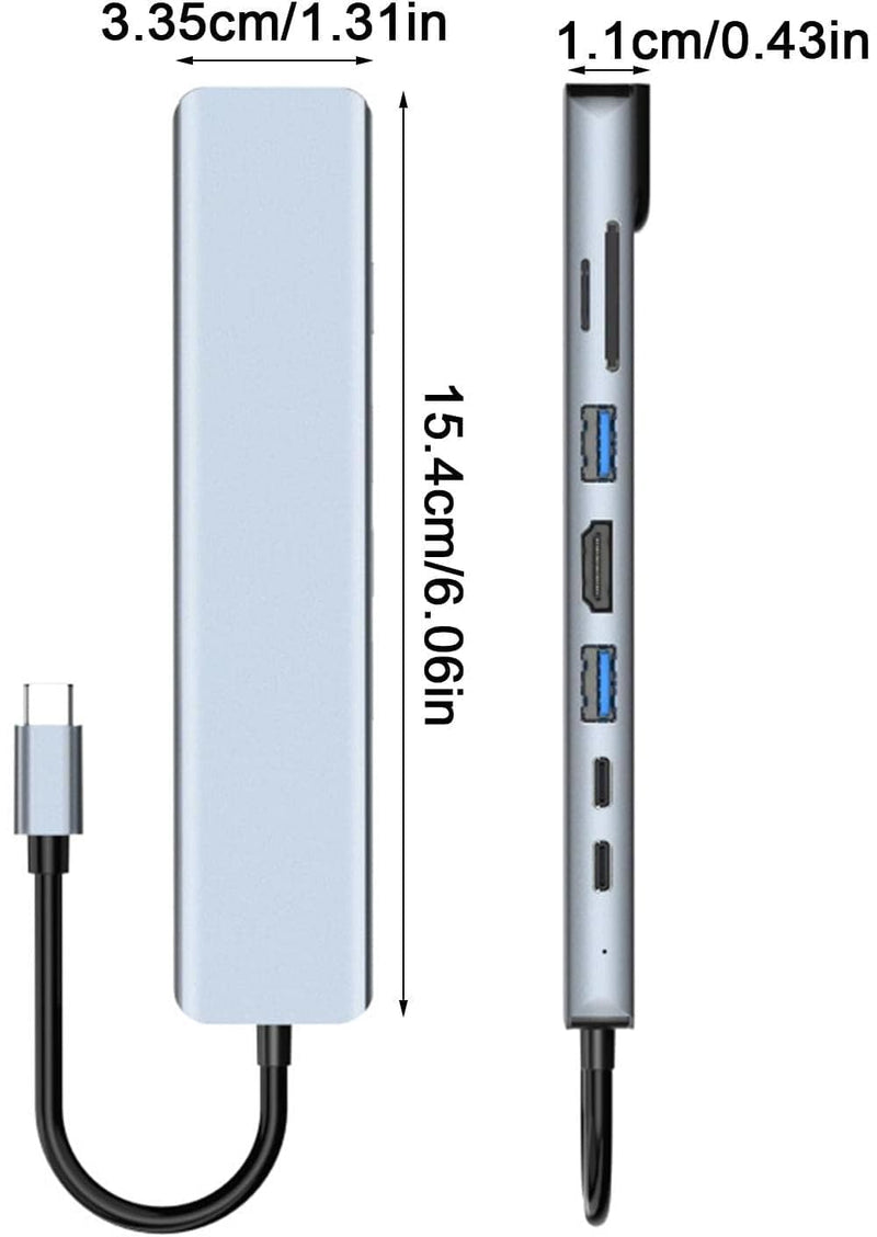8-in-1 USB C Hub Adapter with HDMI 4K, Ethernet RJ45, USB 3.0, SD/TF Card Reader, PD Charging – Space Gray Multiport Docking Station for MacBook, Laptop, iPad, PC, USB-C Devices