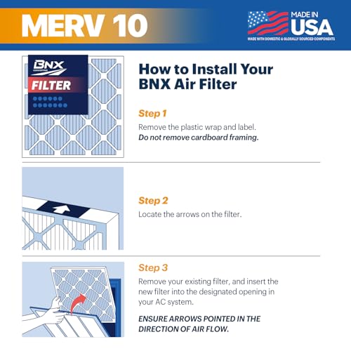 BNX TruFilter 20x25x1 MERV 10 (6-Pack) AC Furnace Air Filter - MADE IN USA - Pleated Air Conditioner HVAC AC Furnace Filters - Removes Odor, Mold, Bacteria, Smoke 20x25x1 6-Pack