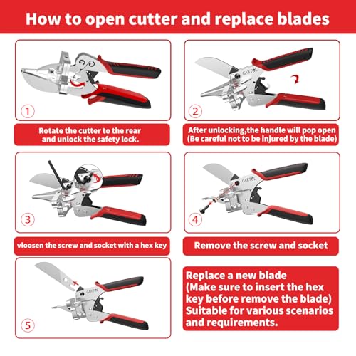 GARTOL Adjustable Ratchet Miter Shears, Precision Multi-Angle Cutter for Quarter Round, Shoe Molding & PVC Trim, 5 Interchangeable Anvils with SK5 Blade, Ideal for Home Renovation & DIY Crafts