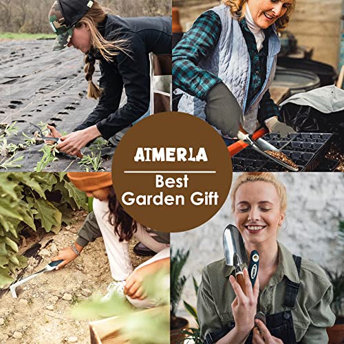 Aimerla Gardening Tools Set of 9 Heavy Duty Garden Tools with Non-Slip Rubber Grip with Large Garden Bag for Tools Durable Hand Tools for Gardening, Weeding,Gardening Gifts for Women,Men Brown