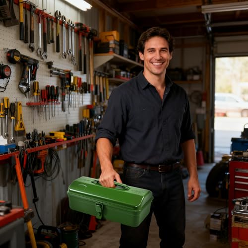 Army Green Portable Metal Tool Box Hip Roof Style With Metal Latch Closure Tool Chest For Household Workshop Car,11.4" 11.4inch Army Green