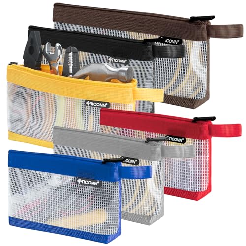 TICONN 6 Pack Combo Tool Pouch + 12in Tool Bag with Waterproof Soft Bottom