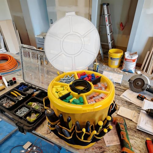 3 Pcs 5 Gallon Bucket Tool Organizer Yellow Bucket Seat with 2 Removable Wall Pieces to Organize Small Parts Organizer Storage 5 Gallon Buckets Accessories with Lids for Nails Screw and Bolts