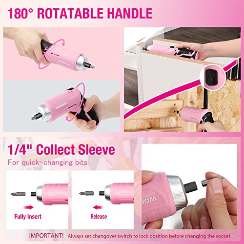 WORKPRO Pink Tool Set, 3.7V Electric Screwdriver Kit with Toolbox