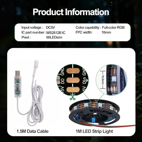 2Pack App Control LED Lamp Kit 001, for Bambu Lab 3D Print Light,Iridescent RGB LED Strip Light, Bundle-ZH037 1M/3.28FT 3D Printer Accessories, 60 LEDs Models Lamp DIY 2Pack