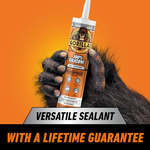 Gorilla 100% Silicone Waterproof Caulk, Clear, 10 oz Cartridge, 2-Pack 10oz Cartridge