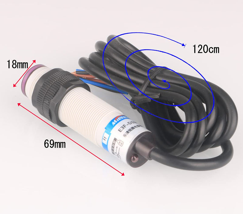 GUUZI 10cm M18 6-36VDC Diffuse Photoelectric Sensor Optical THREE Lines NPN NO (Normally Open) Proximity Switch E3F-DS10C4 10cm Proximity Switch - E3f-ds10c4