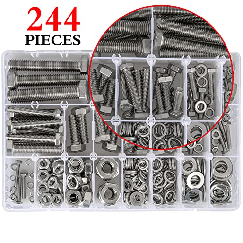 Metric Bolt Assortment, 244PCS M3 M4 M5 M6 M8 M10 Hex Bolts and Nuts Kit, 10-50mm Stainless Steel Bolts and Nuts Kit, Flat Hex Head Screws Bolts Nuts, Lock and Flat Gasket Washers Assortment Kit A. M3 M4 M5 M6 M8 M10