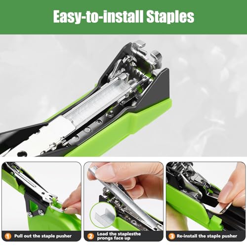 Upgraded Plant Tying Machine Gun, Lightweight Garden Tapener Tool with SK5 Blade for Tomatoes Grapes Cucumbers Vegetables, Includes 12 Rolls Tapes and 1 Box 10000pcs Staples（Green