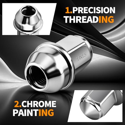 24 Pack One‑Piece Wheel Lug Nuts, M14x1.5 Thread 60° Conical Seat, 21mm Hex Chrome Alloy Steel Replacement Lugnuts, OEM Part ACPZ1012B