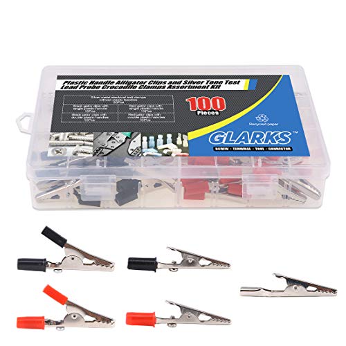 Glarks 100 Pcs Metal Alligator Clips Alligator Clips Assortment for Laboratory Testing 50pcs with Red Black Plastic Hands and 50pcs Capless 3 Styles 53mm