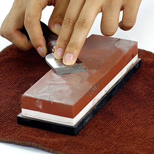 Knife Sharpening Stone Kit – 400/1000 3000/8000 Grit Wet Kitchen Whetstone Knife Sharpener Set with Non-slip Bamboo Rubber Base, Angle Guide, Flattening, Leather Strop and Cut Resistant Gloves 12 in 1