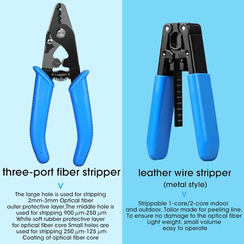 Fiber Optic Termination Kit FTTH Cold Connection Tool Kit 6C Fiber Cutting Knife Stripper Pliers D7 OPM with RJ45 Network Testing and FC to LC