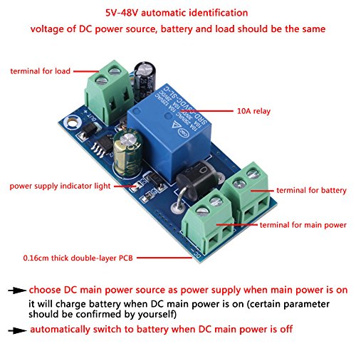 UPS Module DC 5V-48V 10A Automatic Battery Backup Switch Module Emergency Power Control Power Supply Switch for Incubator Laptop Network