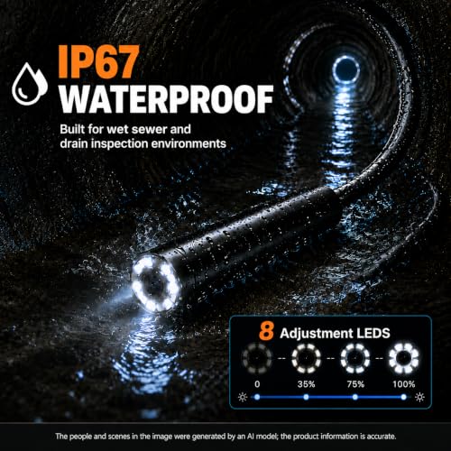 50FT Borescope Camera with Light, 4.3" Screen Inspection Camera, No WiFi 50FT 4.3" Single Lens