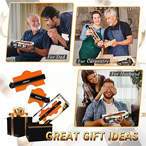 DODOWIN 10+5 Inch Connectable Contour Gauge with Lock, Extended Profile Duplicator Tool for Flooring, Tile, Laminate & Woodworking, Shape Outline Gauge, Father’s Day Gifts for Dad Men Husband Orange-15 In.