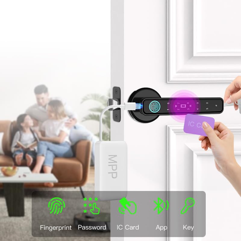 Smart Door Knob & Handle, Fingerprint Door Lock with Bluetooth Keypad | Keyless Entry Door Lock with Key Access, App Control, Privacy & Passage Modes for Home, Bedroom, Office & Apartment Black194
