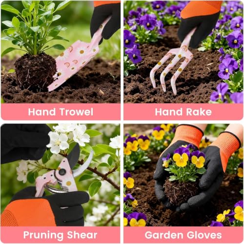 4 Pack Garden Tools Set Heavy Duty Gardening Tools Set Include Garden Shovel + Garden Tools 10 Pack Floral Pattern Garden Tool Set with Tote Bag