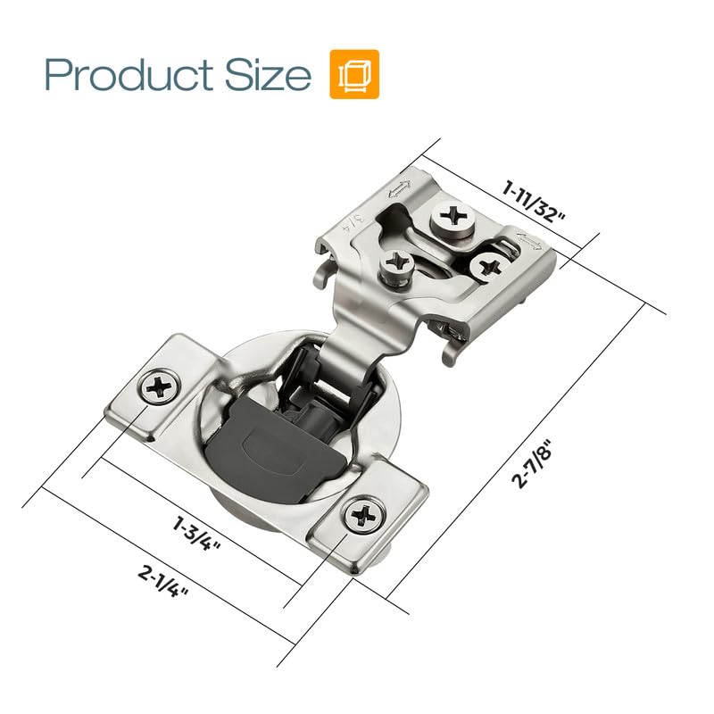 HOME EDIT 10 Pack 5 Pairs 3/4 inch Overlay Soft Close Cabinet Hinges for Kitchen, Stainless Steel Three-Way Adjustable, Concealed Self-Closing Door Hinges