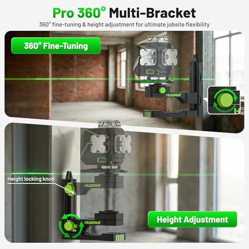 Huepar Fine-tuning Bracket Laser Level Mount, Multifunctional Magnetic Pivoting Base with Adjustable Spring Clip, 360° Rotation-alternative to a standard 1/4" and 5/8" thread & Height Adjustment-PV16+