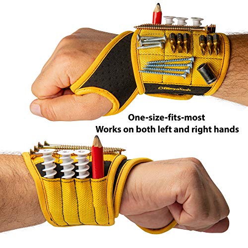 BINYATOOLS Magnetic Wristband Yellow - Black Bundle | Super Strong Magnets Holds Screws, Nails, Drill Bit. Unique Wrist Support Design Cool Handy Gadget Gifts