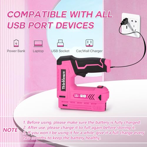 Pink Electric Staple Gun, 7PCS 2 in 1 Cordless Stapler Nail Gun Set 7pcs Electric Staple Gun Set