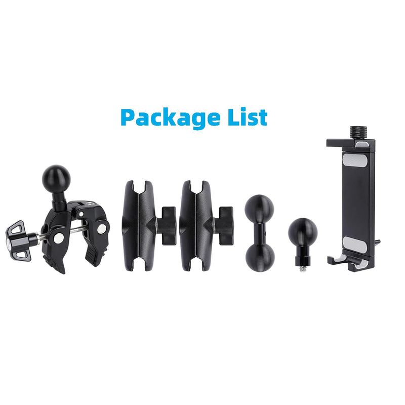 Aluminum Dual Arm Tablet Mount with Super Clamp for Rails 0.5'' to 2'' in Diameter, Side Mount Tablet Holder for Mic Stand, Compatible with iPad Pro 12.9 Air Mini, Galaxy Tab, 4.7-12.9" Tablets
