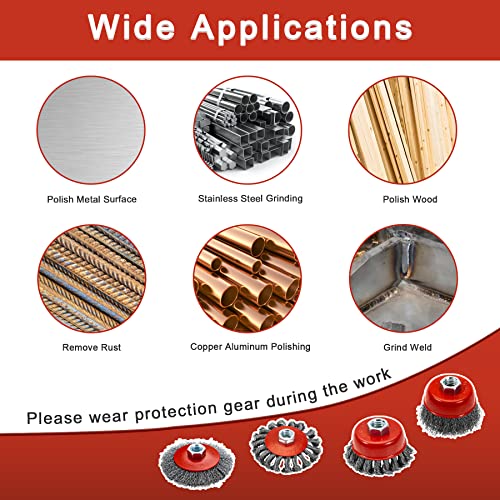 AUPREX 4 1/2" Angle Grinder Wire Wheel Set - 4 Inch & 3 Inch Knotted Coarse Crimped Wheels, Cup Brush with 5/8-11UNC Threaded Arbor