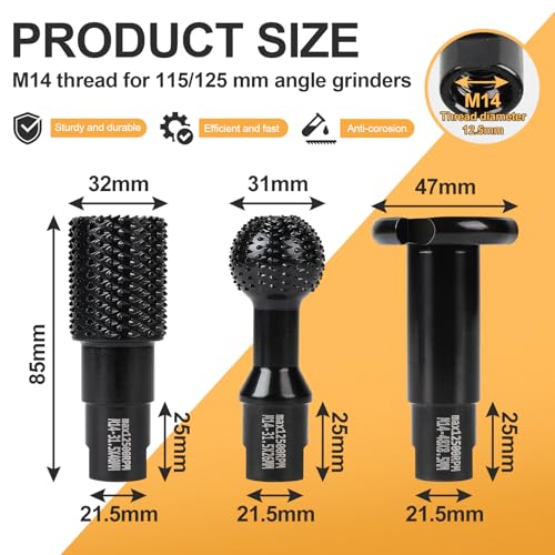 EFUTURETIME 3-Piece Ball Milling Cutter Diameter 31.5 + 48 mm M14 for Angle | Rotatable, for wood, ideal for grinding, drilling, grooving and digging wood φ 31.5mm + φ 48mm (3 pcs)