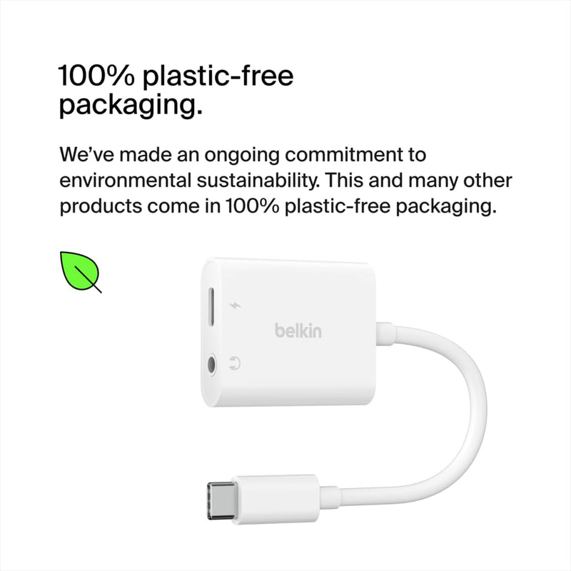 Belkin RockStar™ 3.5mm Audio with USB-C Charge Adaptor Included, USB-C Audio Adaptor Compatible with iPad Pro, Galaxy, Note, Google Pixel, LG G6, Sony Xperia, OnePlus and More - White 3.5MM Audio + USB-C Charge