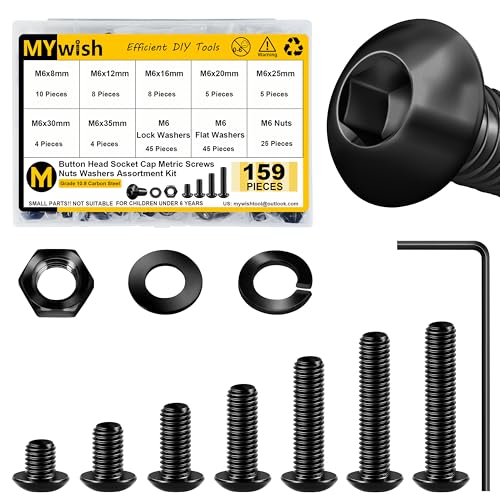 Mywish 448PCS M5 M6 M8 Screw Set & 159Pcs M6 Screw Metric Screw Assortment, Metric Bolt Assortment, Nuts and Bolts Set Flat & Spring Washers, Hex Head Cap Screws Bolts and Nuts Kit, Fully Thread & Bla