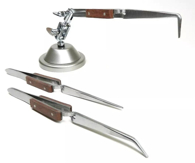 3rd Hand with 3 Fiber Grip Tweezers Cross Locking -Third Hand Base & Tweezer Set