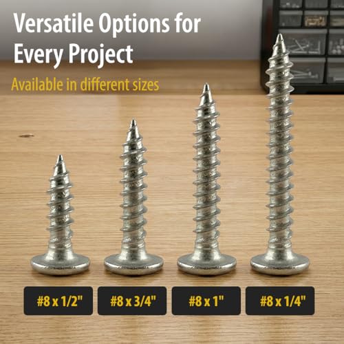 BCP Fasteners #8 x 1" Stainless Steel Truss Head Wood Screws, 300 Pack 1”