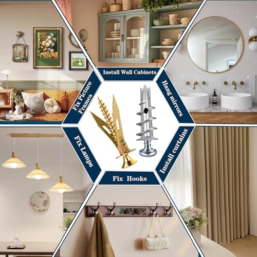 660PCS Self Drilling Drywall Anchors with Screws Kit,5-Sizes Metal Expansion Bolt for Dry Wall,330 PCS Sheetrock Anchors and 330 PCS Screws-No Drill Needed 660