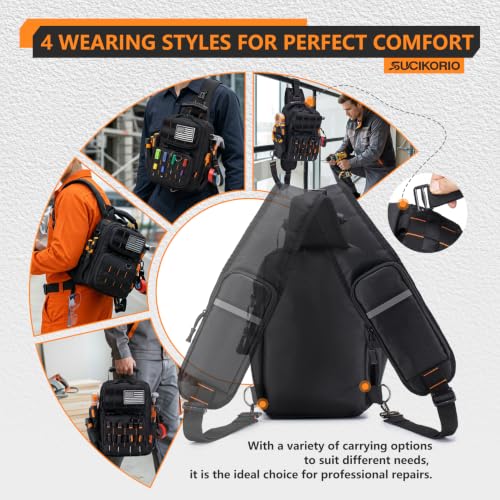 Tactical Electrician Tool Pouch Bag Small Compact & Portable HVAC Crossbody Sling Tool Bag Waterproof Technician Tools Pouches Organizer With Compartments, Shoulder Strap