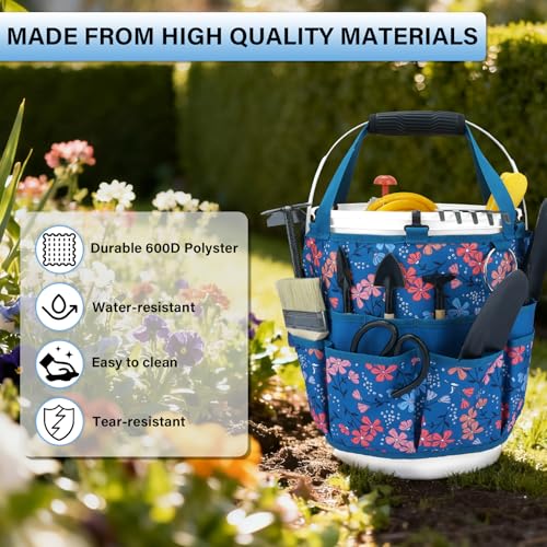 KUNN Garden Tool Belt,Durable Adjustable Tool Belt Waist Pouch with 4 Pocket for Women Men Gardeners Florist Army Green + Bucket Organizer 5 Gallon 18-Pocket Tool Bucket Bag with 6 Hooks