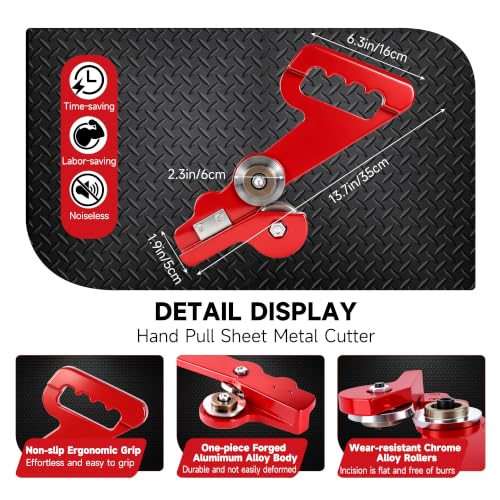 Manual Sheet Metal Cutter Hand Pull Tin Snips Portable Roof Cutting Tools Rotary Metal Plate Shears Double Wheels Scissors Handheld Straight Cut Nibbler Panel Slitter (13.7 IN) 13.7 IN