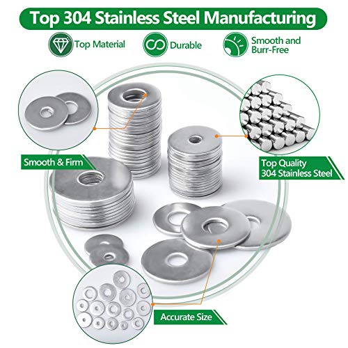 230 Pcs 304 Stainless Steel Flat Washers, M3-M12 Fender Gasket Kit Silver