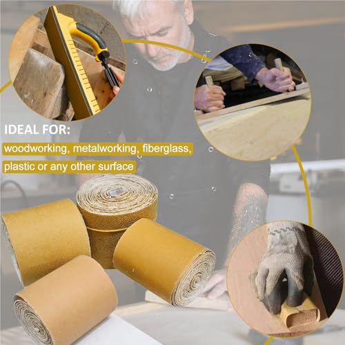 Total 20 Yards Long Continuous Roll Kit - 80 120 220 320 Grit PSA Longboard Sandpaper, 2-3/4" Wide - Self Adhesive Stickyback Sandpaper for Automotive, Woodworking, Hand Sanding Blocks