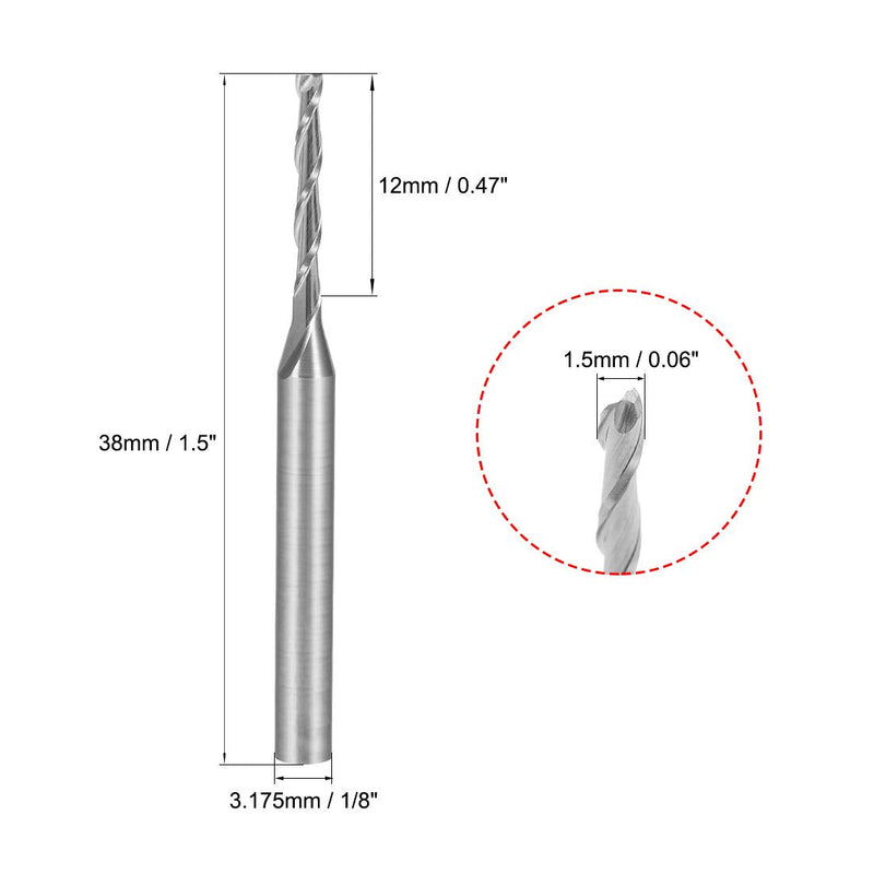 uxcell 5PCS 1/8" Shank 1.5mm x 12mm Carbide End Mill CNC Router Bits 2 Flute Milling Bit for Acrylic PVC MDF Wood