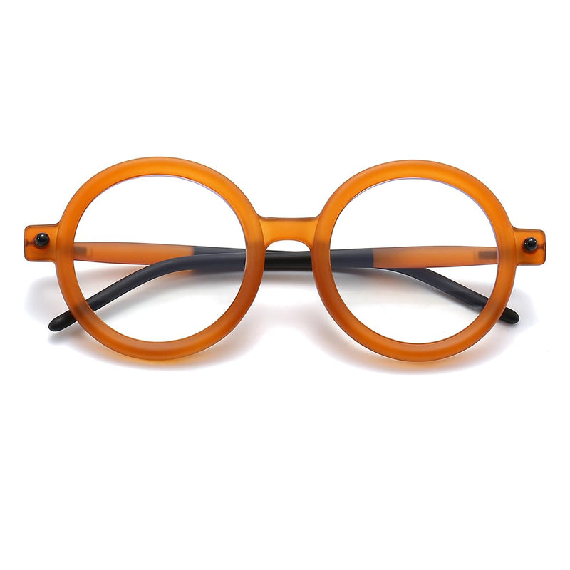 Round Blue Light Blocking Glasses for Women Men Retro 70s Oversized Circle Frame Glasses Computer TV Eyeglasses Orange 48 Millimeters