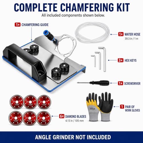 45 Degree Tile Chamfering Tool Kit, Angle Grinder Stand, 6 Diamond Blades