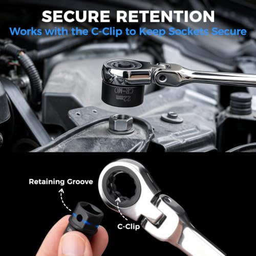 16.5" Long Flex Head Nano Ratchet Wrench & 19 Pcs 3/8" Nano Impact Sockets 20-Piece